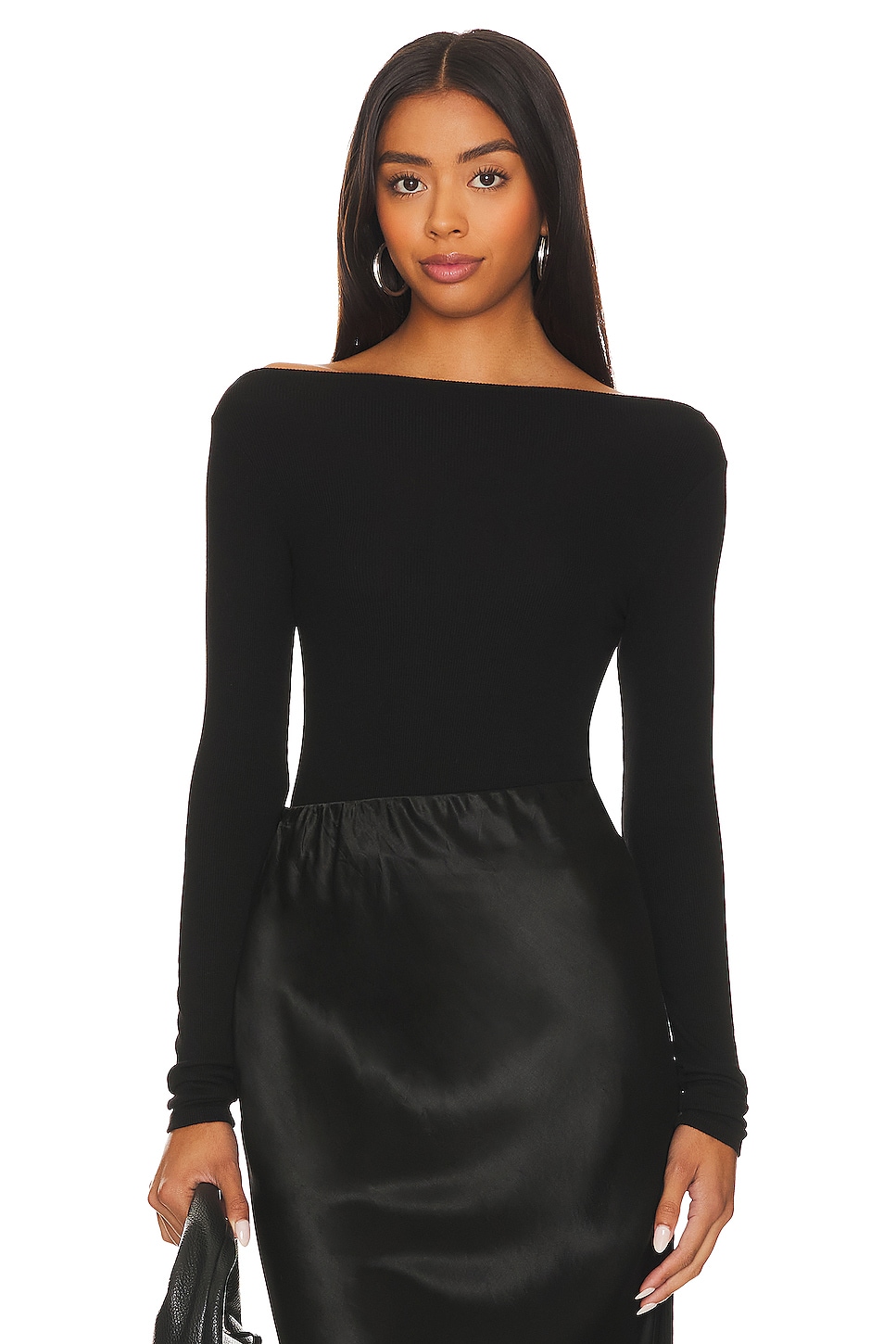 Enza Costa Silk Knit Boat Neck Top in Black | REVOLVE