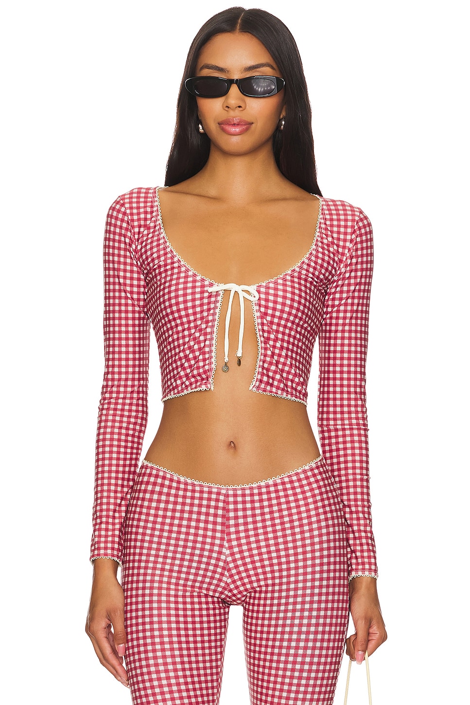 Jaded London Cardigan With Picot Trim in Red Gingham | REVOLVE