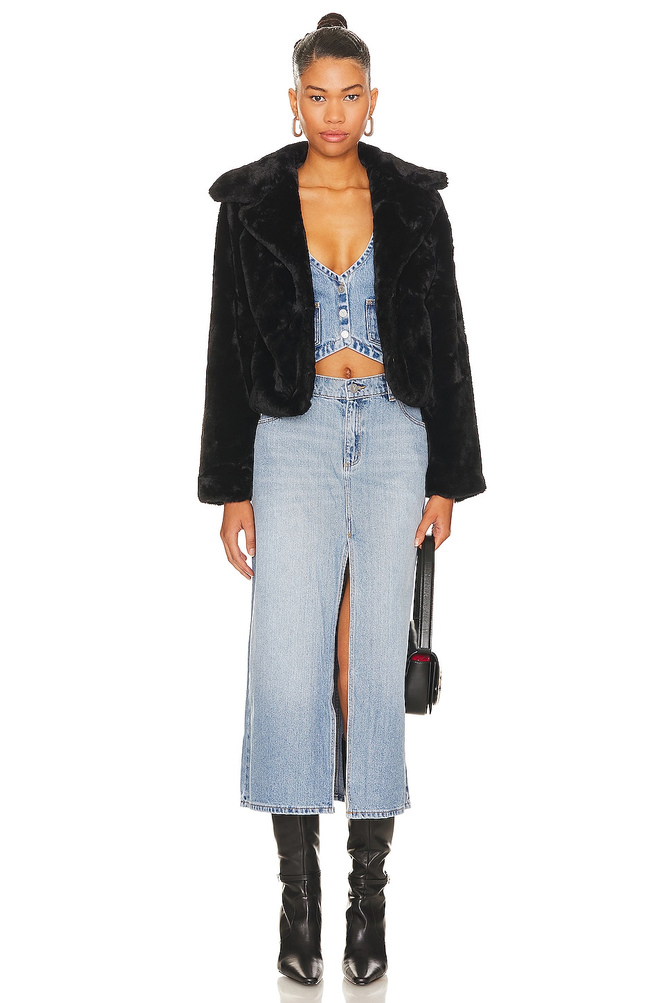 MORE TO COME Payton Faux Fur Jacket in Black | REVOLVE