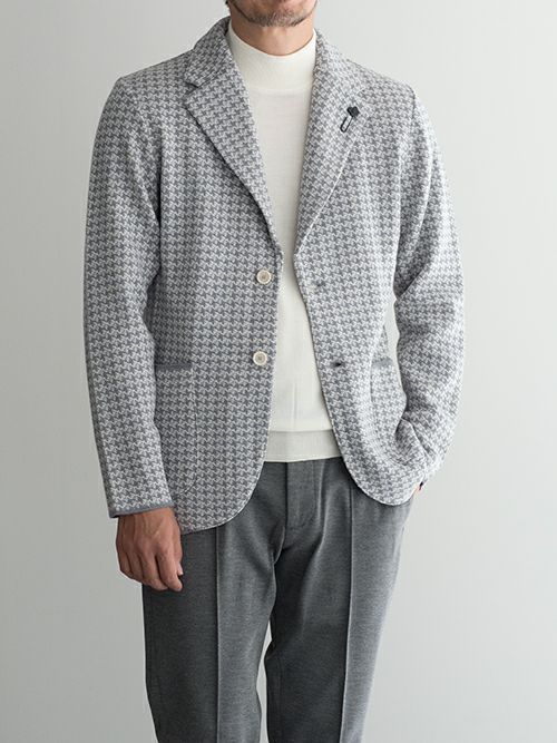 LARDINI ラルディーニ ヘリンボーン柄ニットジャケット NAVY | ITAL
