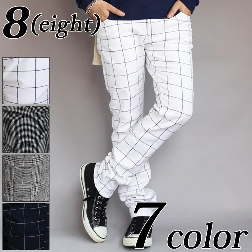 8 総柄カツラギチェックパンツ メンズ チノパン スキニー アメカジ
