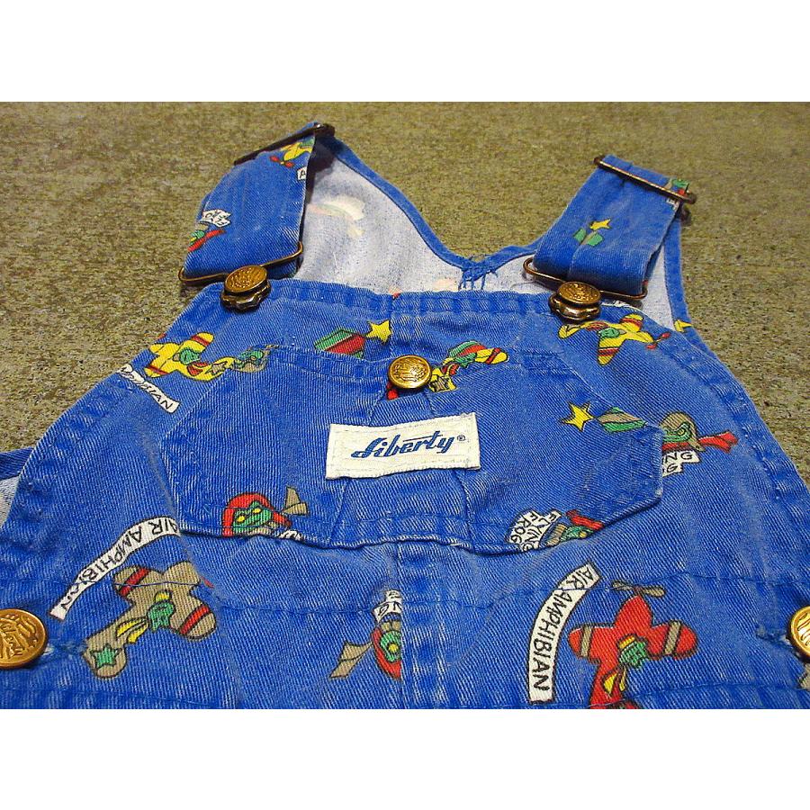 ビンテージ○Libertyキッズ飛行機総柄オーバーオールsize 3T