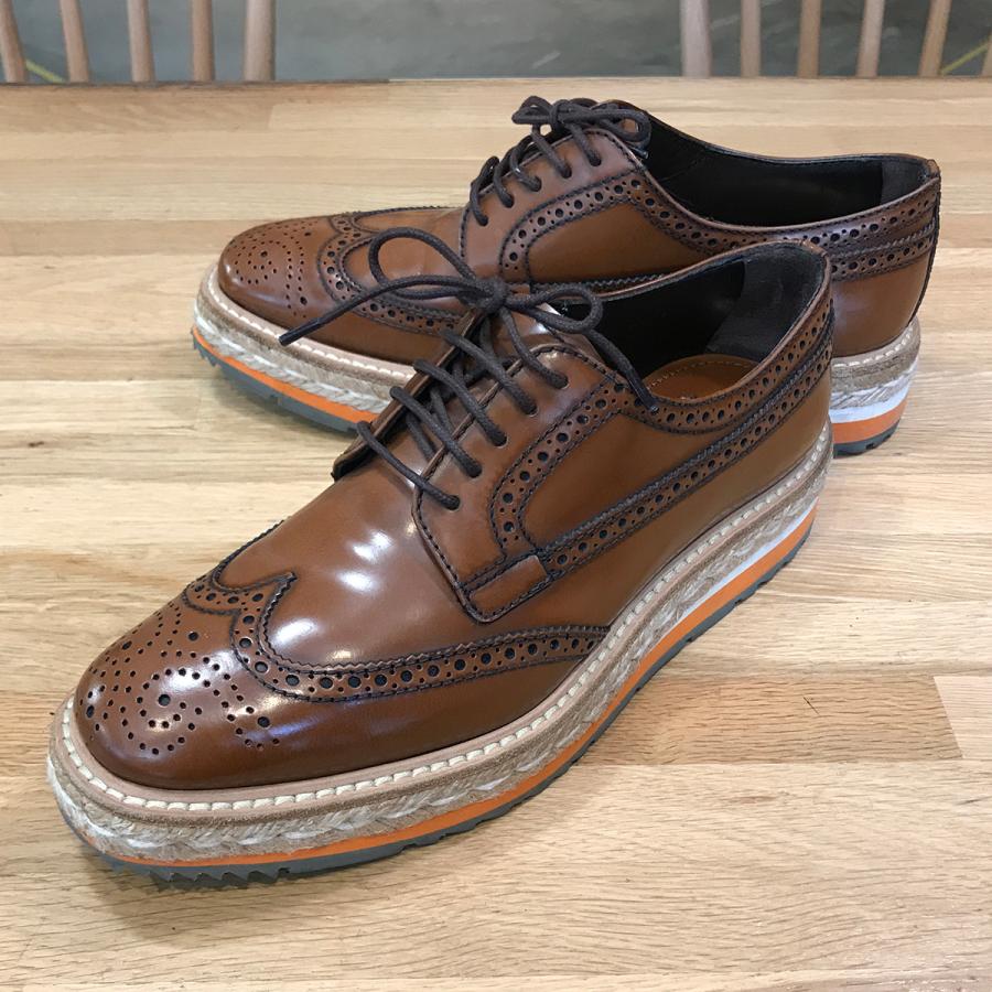 美品 プラダUチップ ドレスシューズ ブラック 5 1/2 2EG097 PRADA