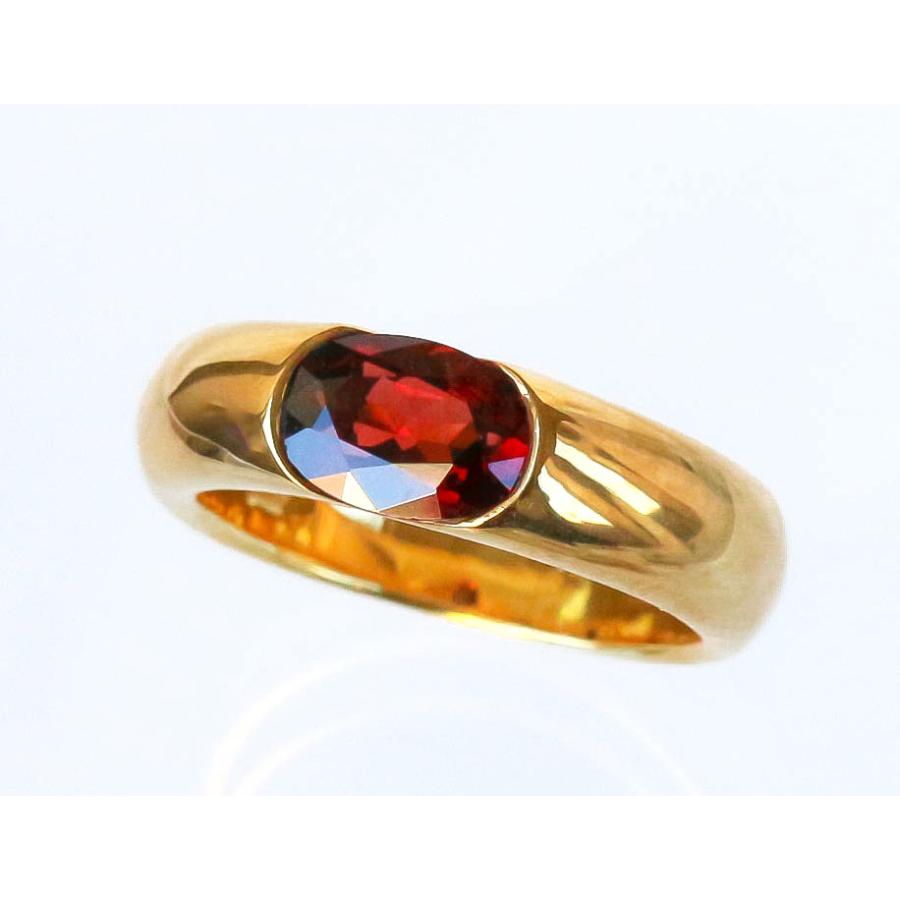 K18 イエローゴールド ガーネット リング 14号 1月誕生石 イタリア製