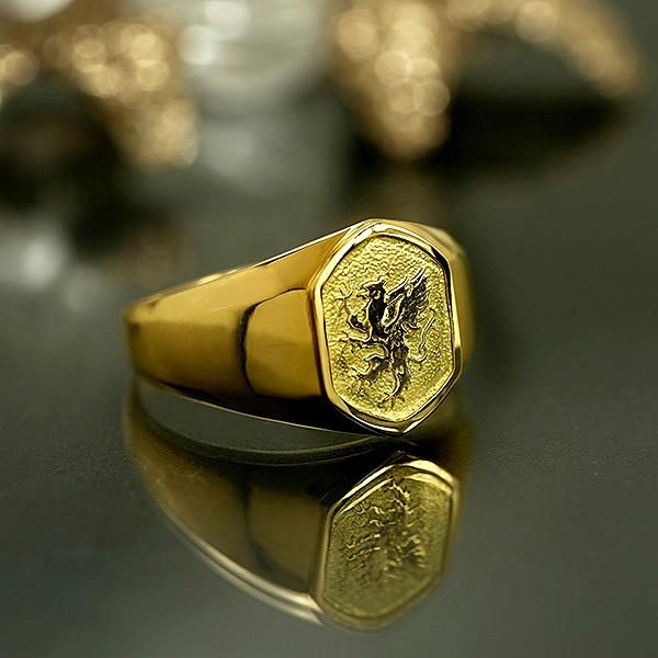18金リングメンズ 指輪 印台 ゴールドライオン紋章K18刻印入り保証書