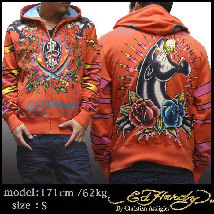 Ed Hardy（エド・ハーディー） メンズ ジップアップ パーカー パンサー