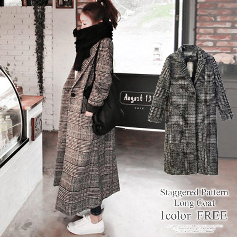 グレンチェック ロング 千鳥柄ロングコート 大きいサイズ チェック柄