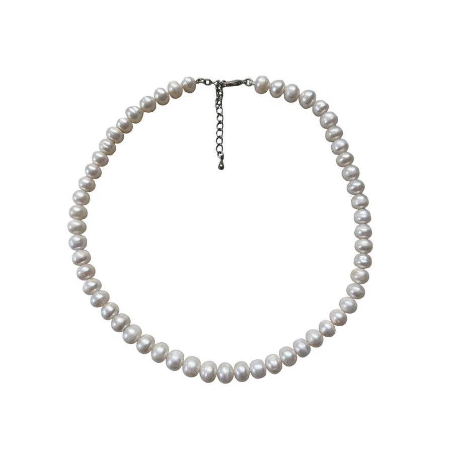 本真珠 淡水パール ネックレス セミボタン 約7.5-8mm ホワイト Sサイズ