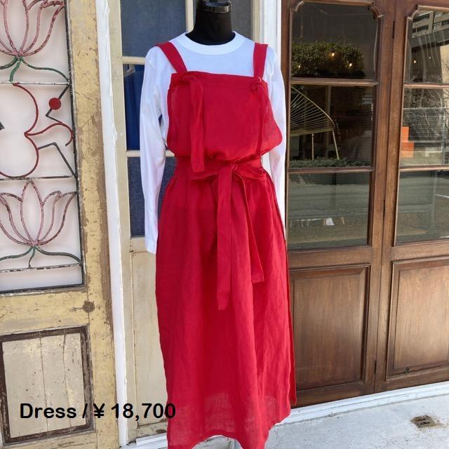 ICHI Antiquites ICHI Antiquite's リネンエプロンワンピース レッド