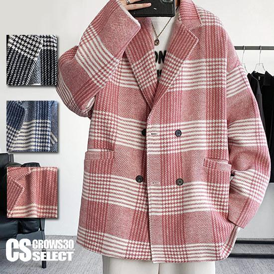 コート メンズ チェックコート ダブルコート Pコート 大きいサイズ