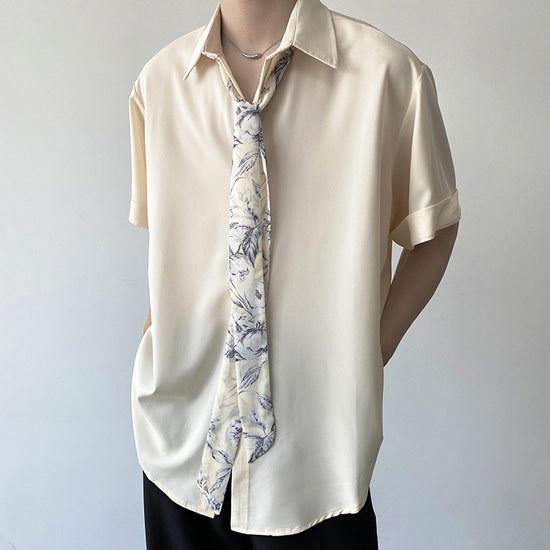 シャツ メンズ モード系 ストールタイ ネクタイ ボタニカル 総柄