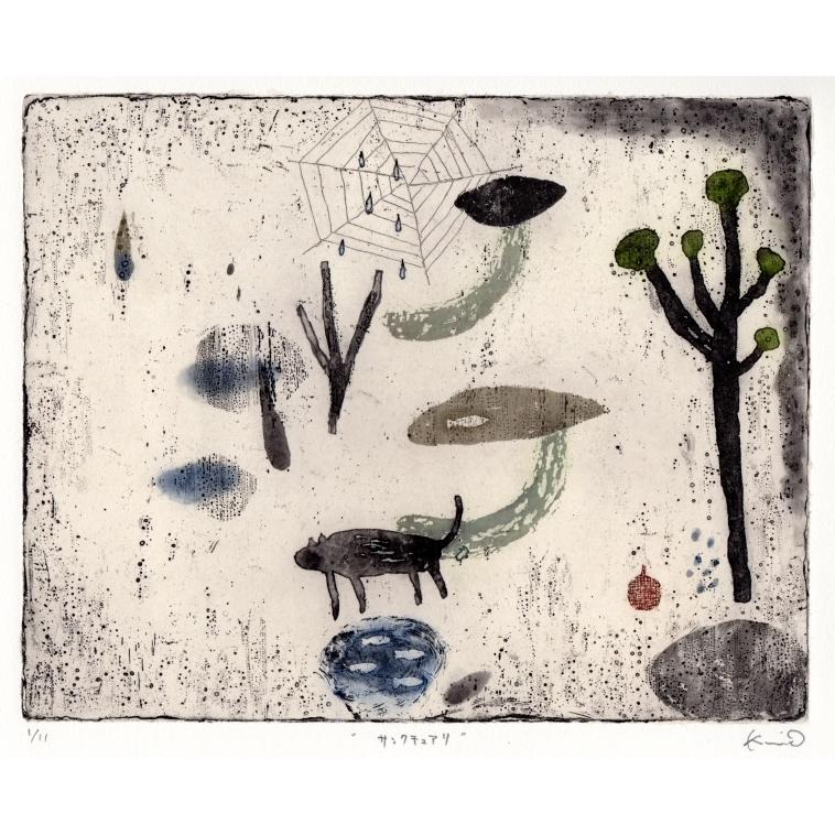 抽象画 絵画 銅版画 エッチング オバタクミ 「サンクチュアリ」 額付き