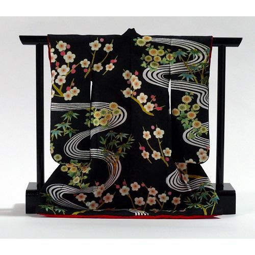 ミニチュア着物1/7振袖絵羽キットFKS 流水 黒（衣桁付）(衣桁高さ22cm