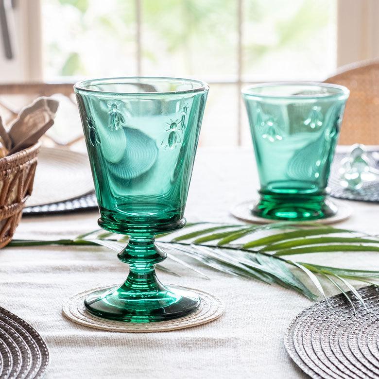 グラス 脚付き ガラス 240ml グリーン [98305]【 ワイングラス 脚付き