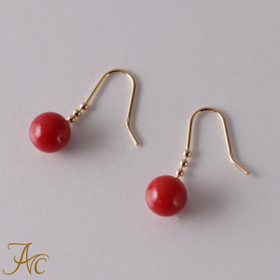≪送料無料&1年保証付き≫ 赤珊瑚5.6ミリ玉K18フック・ピアス : 珊瑚
