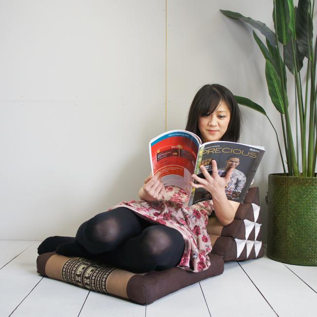 三角枕 タイ 三角 クッション 枕 4段 マット1枚 象柄 オレンジ 座椅子