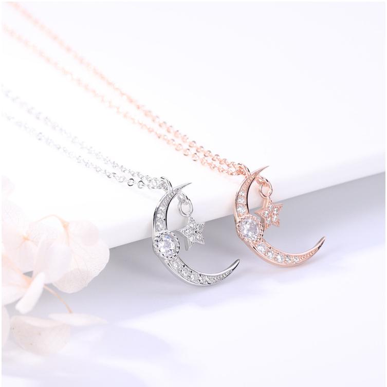 ネックレス 月 星 ムーン スター モチーフ シルバー925 プラチナ仕上げ