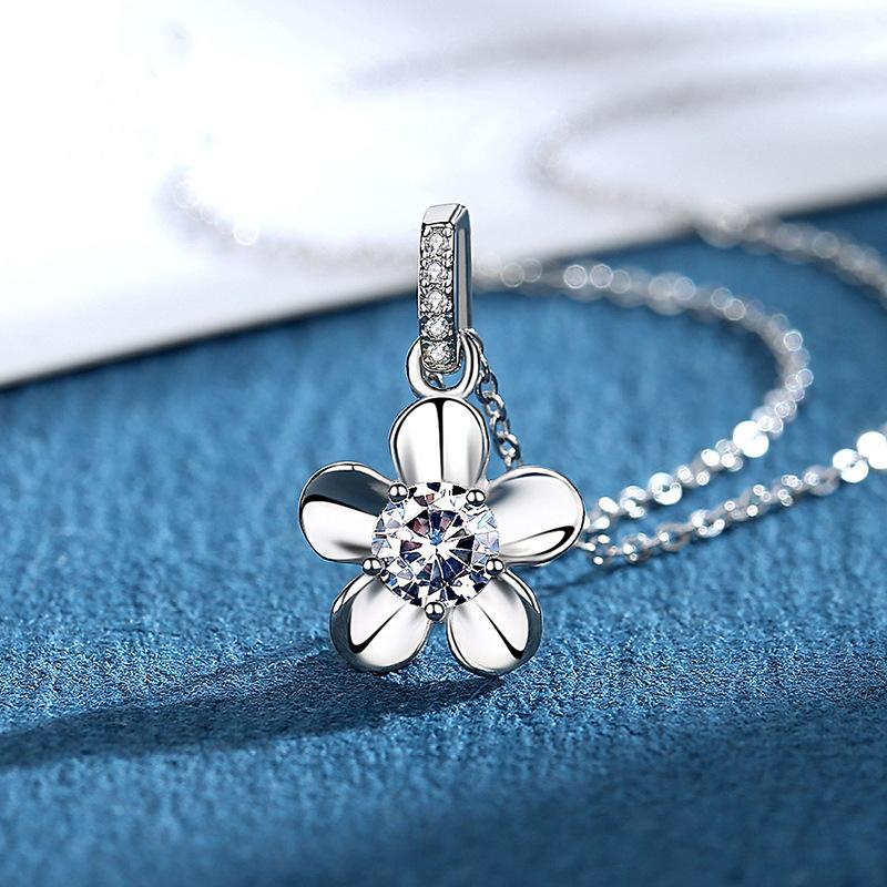 ネックレス レディース 花モチーフ はなデザイン 一粒 プラチナ仕上げ