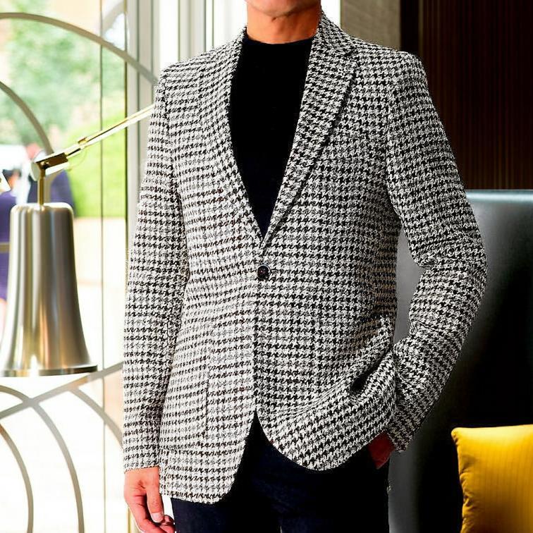 ツイードジャケット メンズ テーラードジャケット 千鳥柄 ブレザー 茶