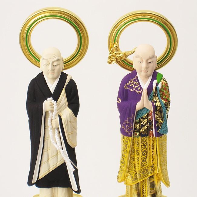 仏像 浄土宗 善導大師・法然上人 4寸 木製彩色 高さ26.6×幅7.1×奥行