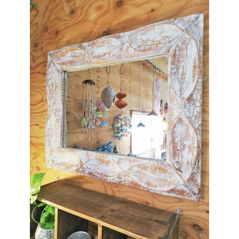 ウォールミラー ヴィンテージ アンティーク 壁紙 木製 フラワー デコ