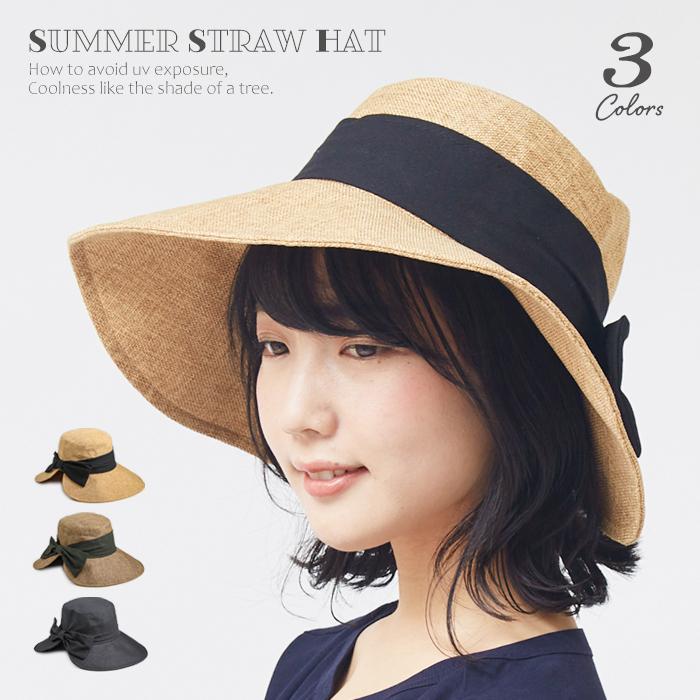 麦わら帽子 レディース 夏 リボン おしゃれ uv 春夏 ハット サン