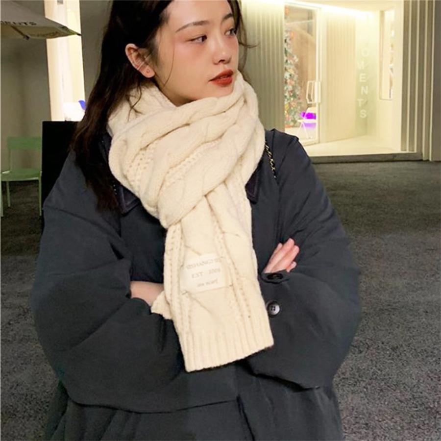 ケーブル編み ニットマフラー レディース 大判ストール バイカラー