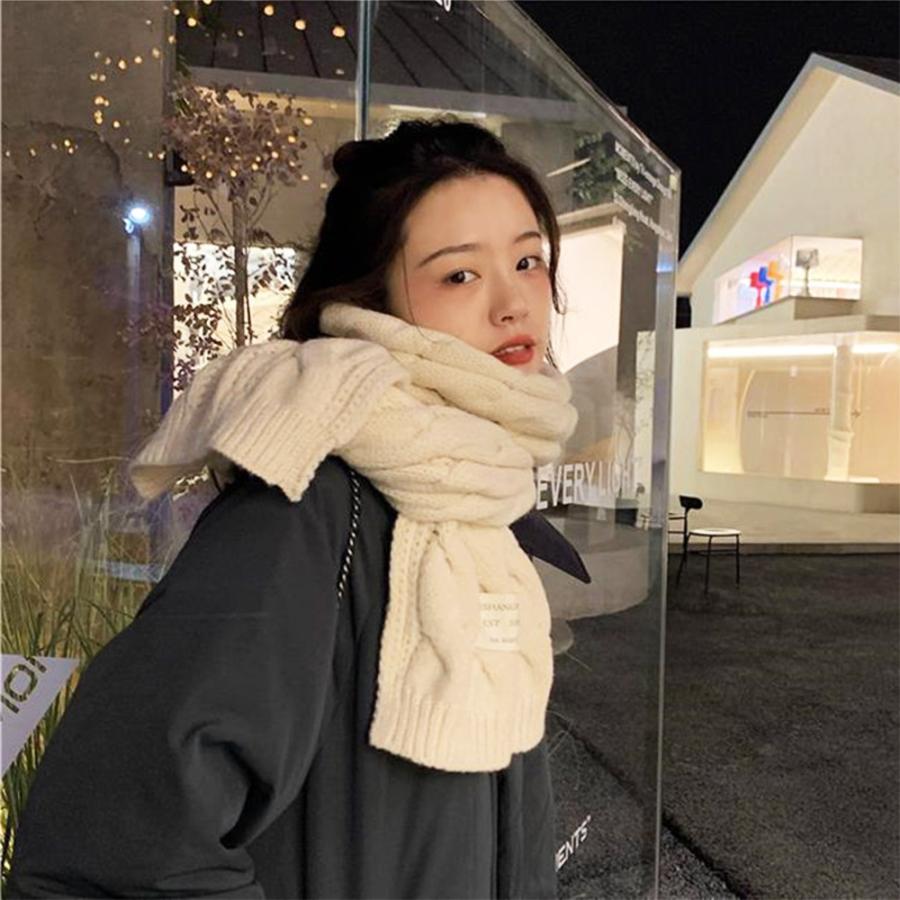 ケーブル編み ニットマフラー レディース 大判ストール バイカラー