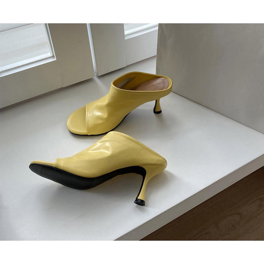 ミュール サンダル レディース ハイヒール 黒 茶色 黄色 ブラック