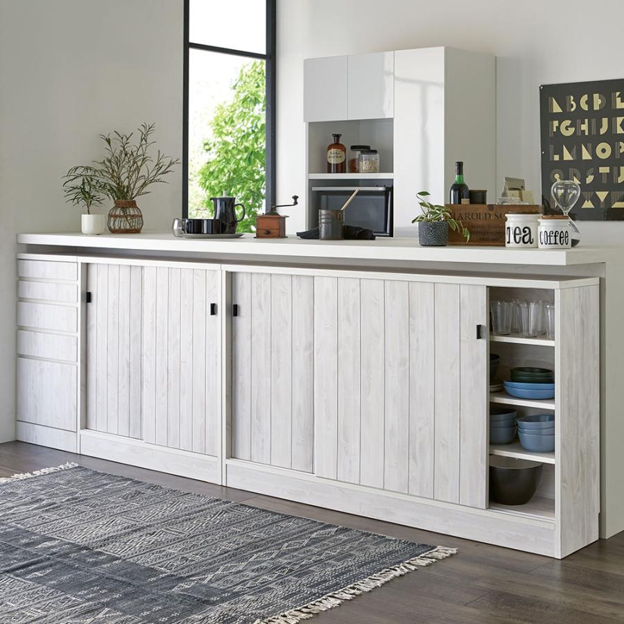 dinos（ディノス） ヴィンテージ調ホワイト木目カウンター下収納庫 幅