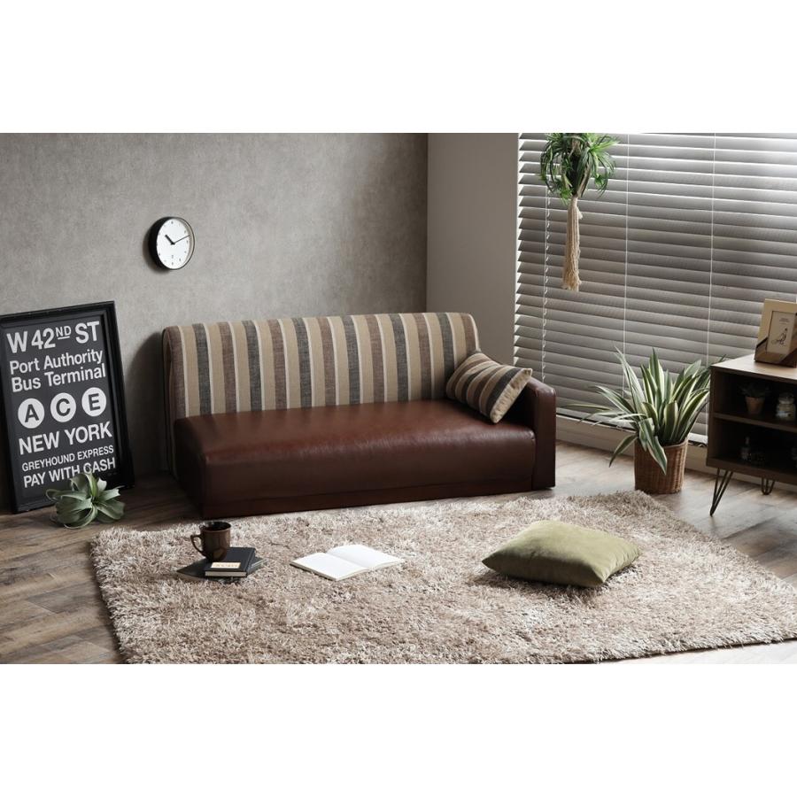 2人掛け Trent ストライプ ベンチ ソファ ブラウン（135003_BR