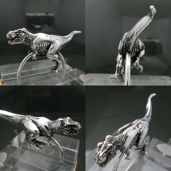 銀の恐竜、T-REX、ティラノサウルスキーリング シルバー925 銀製