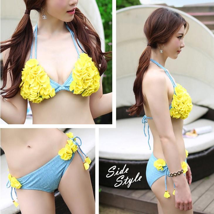 在庫一掃】 花びら バンドゥ 三角 ビキニ 水着 上下セット フラワー