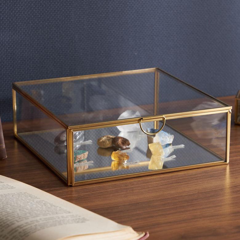 ELEMENTS ガラス ケース ジュエリー ボックス ふた付き 小物 入れ 卓上