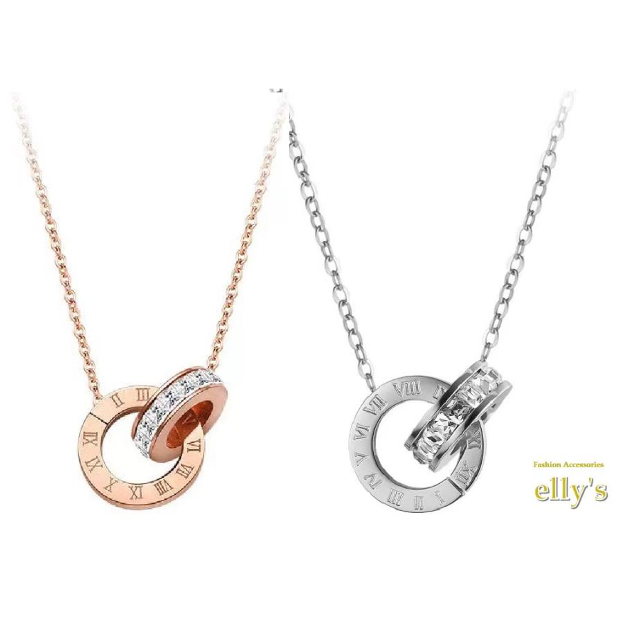 レディースダブルリングネックレス ピンクゴールド シルバー