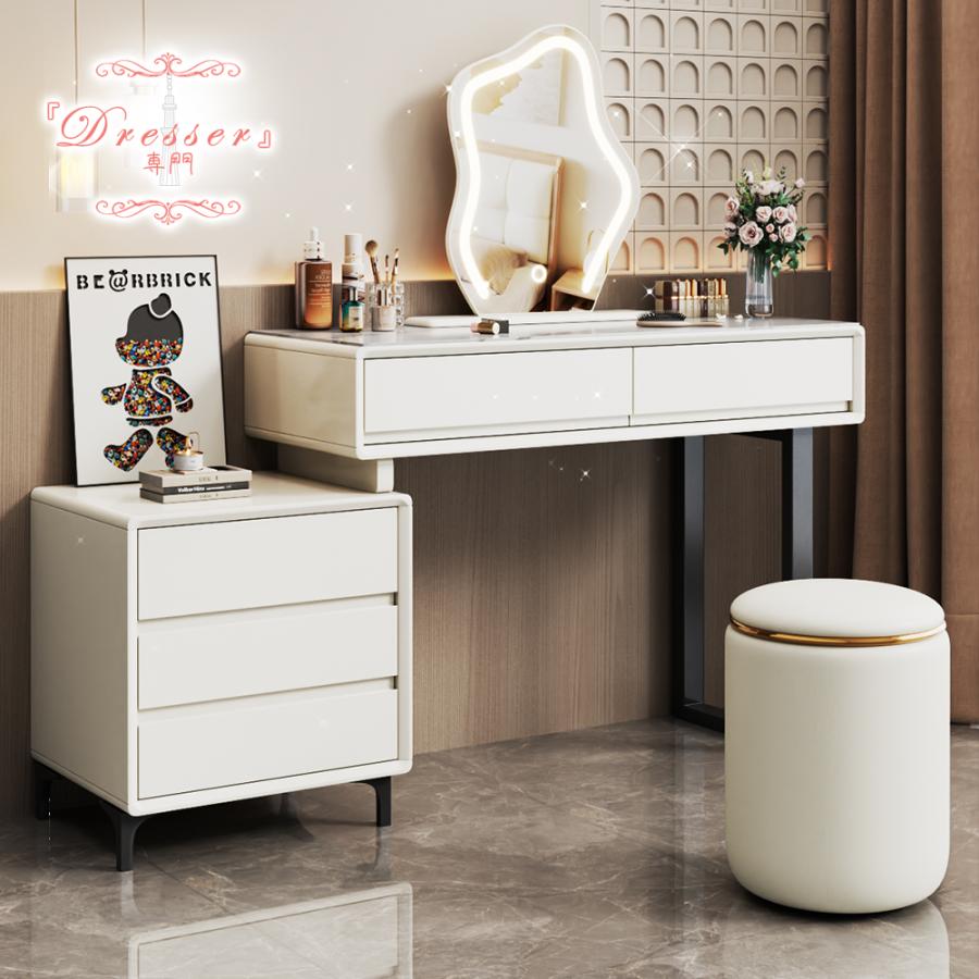 ドレッサー 特大 4点セット 100cmテーブルセット チェアー付きLED女優