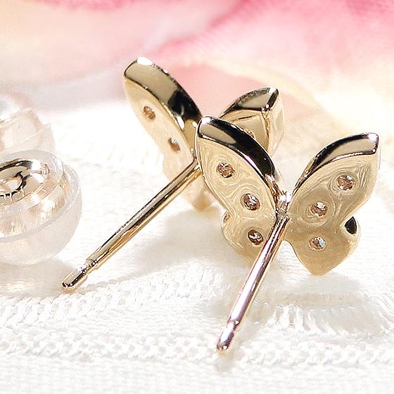 K10YG 0.16ct バタフライ ダイヤモンド ピアス 蝶 ちょうちょ 10k 10金