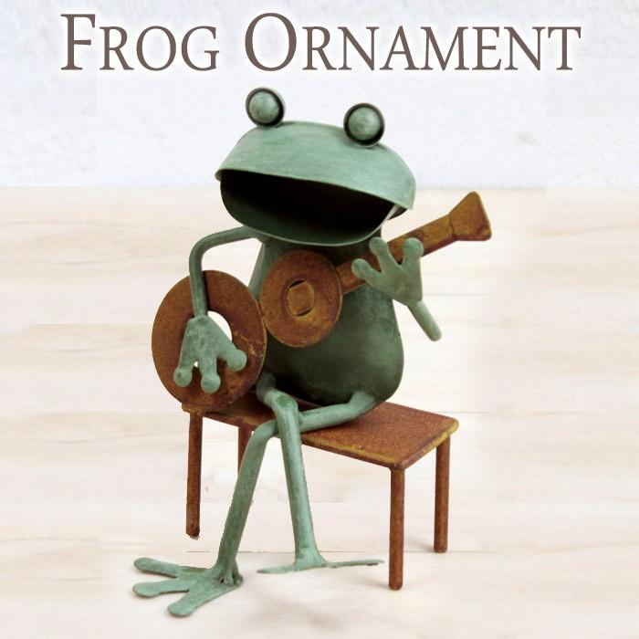 ガーデンオーナメント インテリア雑貨 置物 ブリキ製 ギターカエル 蛙