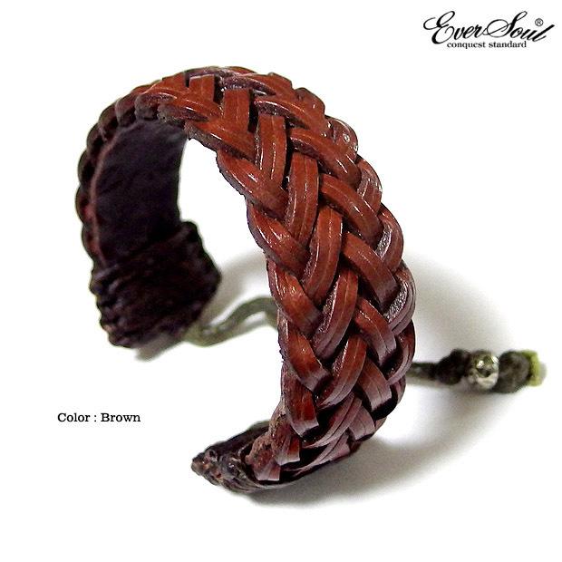 ブレスレット メンズ レザー 革 編み込み イントレチャート