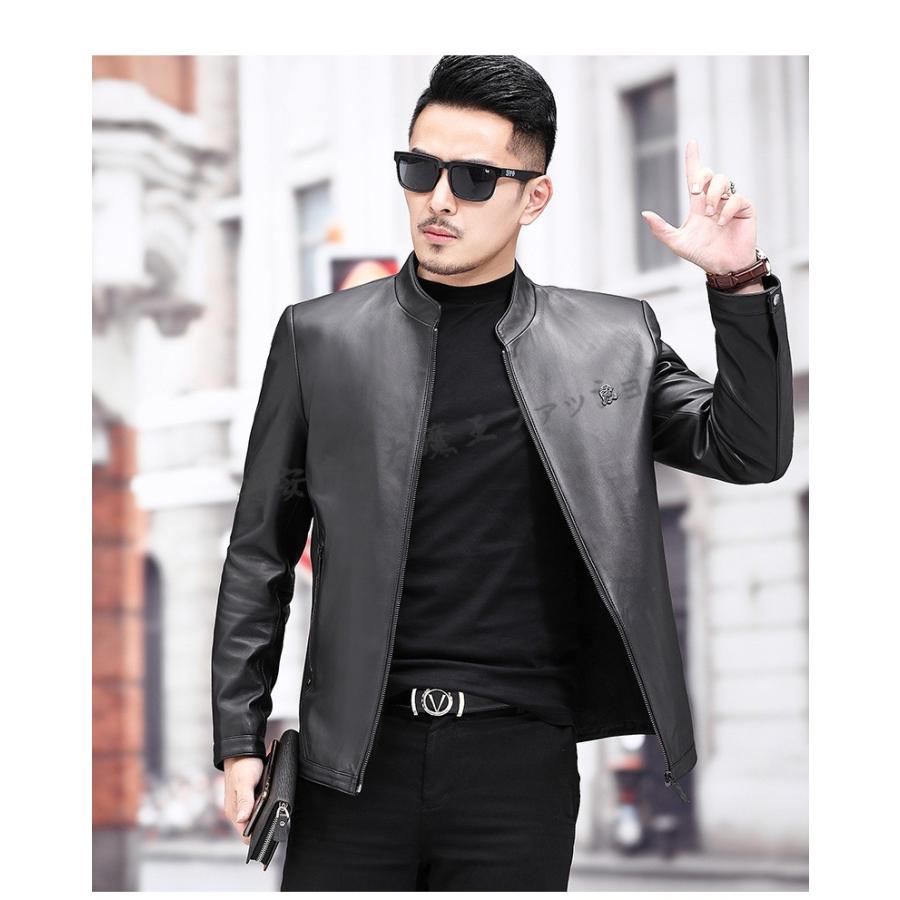 レザージャケットメンズ高級ラム革羊革防風防寒40代50代60代革