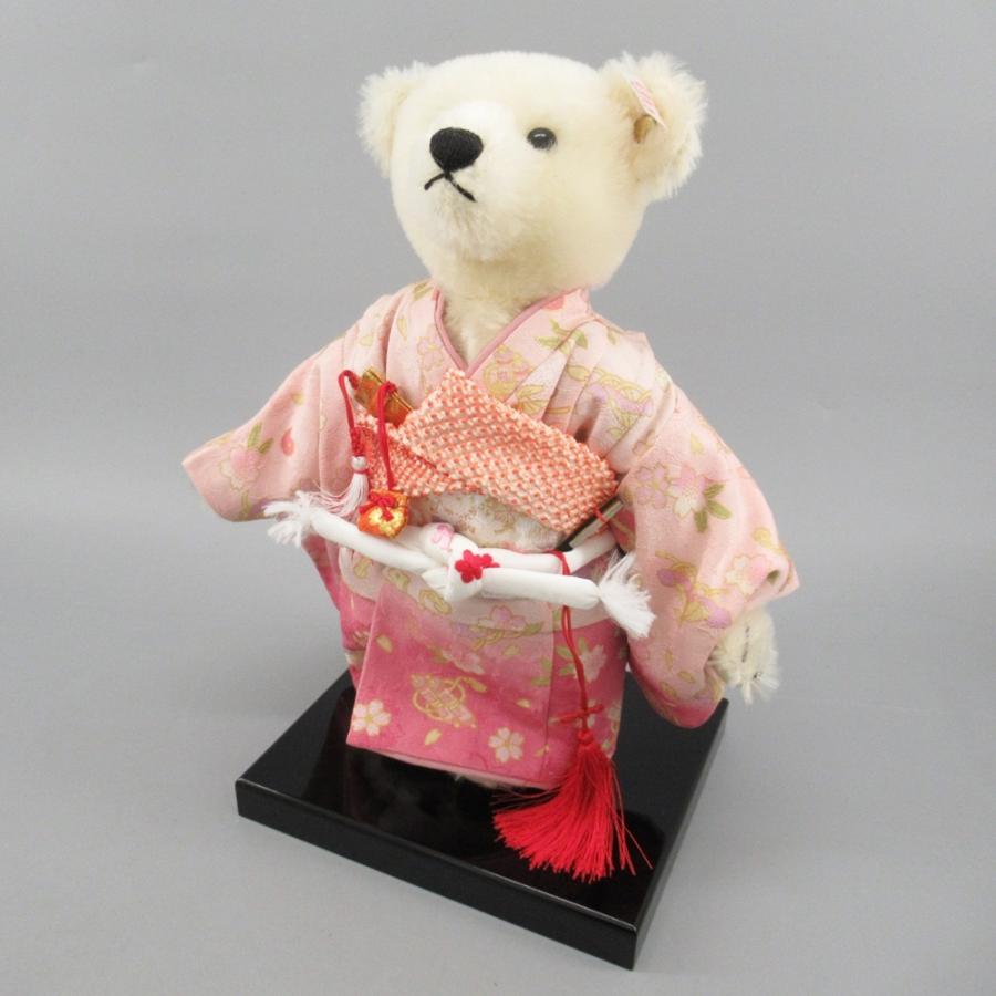美品 シュタイフ テディベア市松 ピンク 日本限定 着物 箱・台座付き