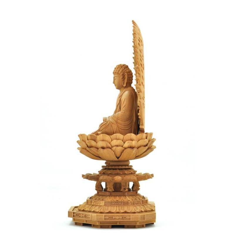 福和屋 仏像 天台宗 阿弥陀如来 座像 白檀八角台座 飛天光背 2寸 2.5寸