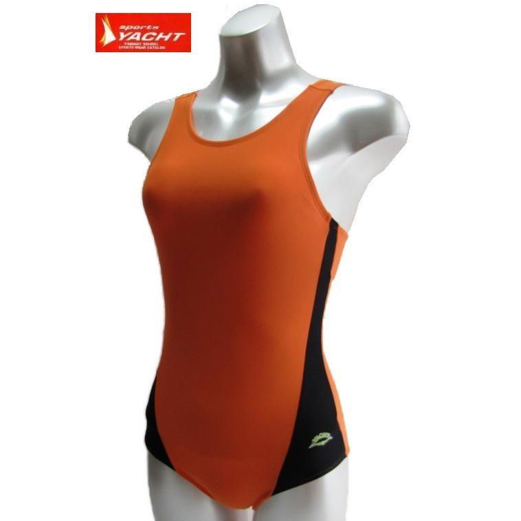 女子（大人用）オレンジ水着 SSW41 (明石被服) オレンジ×黒 サイズS・M