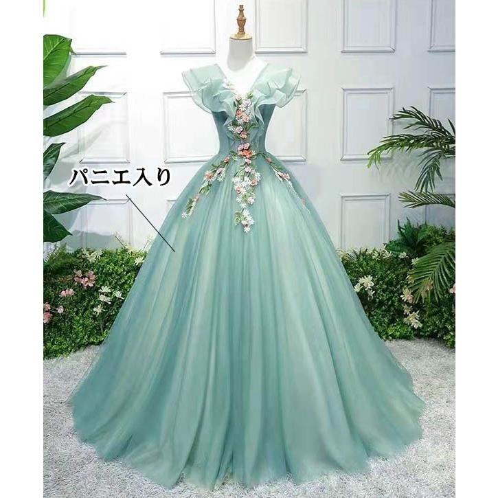 ロングドレス カラードレス プリンセスドレス 編み上げ 背中開き