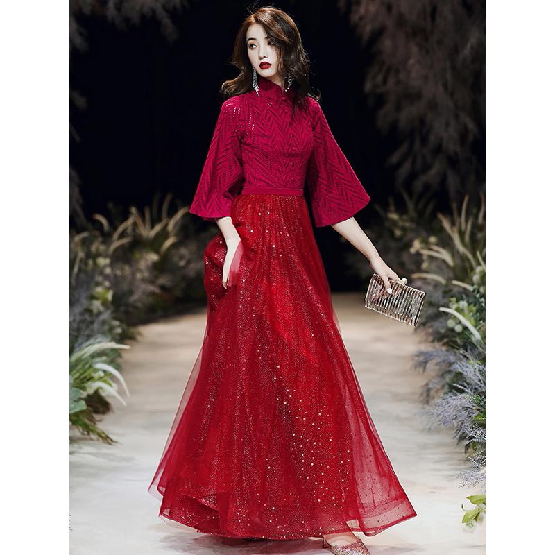 ロングドレス ピアノ 発表会 ドレス 大人 ハイネック パーティードレス