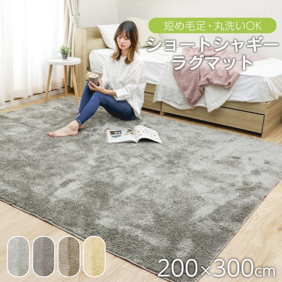 フリーリー 200×300cm 洗える ショート シャギーラグ 毛足 13mm