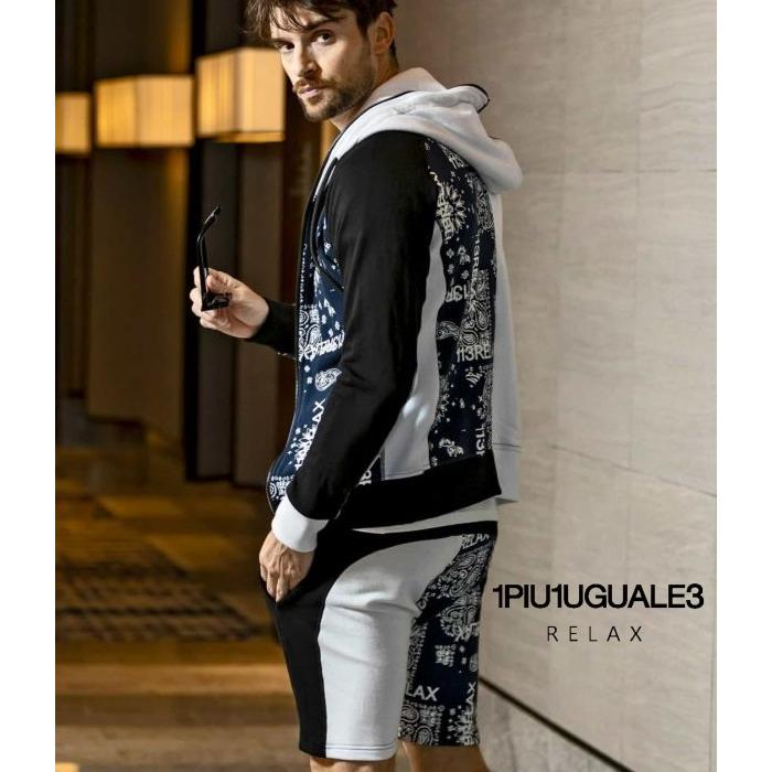 1PIU1UGUALE3 RELAX セットアップ 上下セット ブロッキングペイズリー