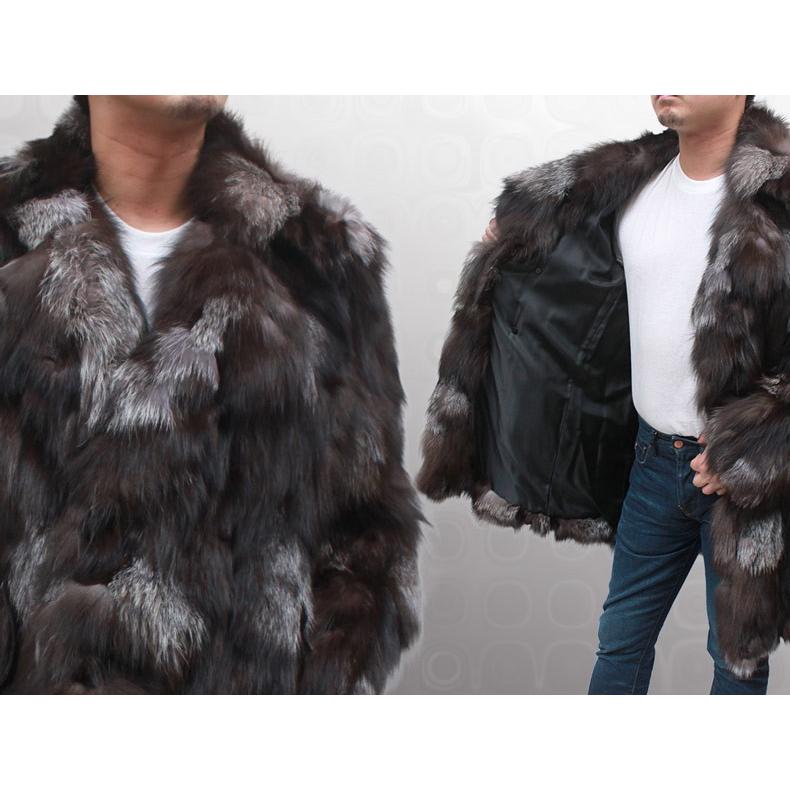 ファーコート メンズ 毛皮コート シルバーフォックス ハーフコート