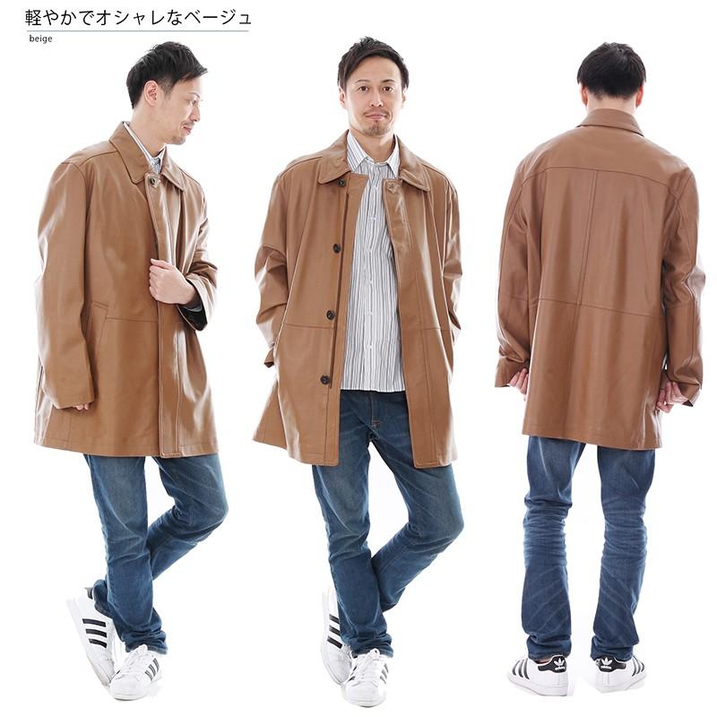 レザーコート メンズ ステンカラー ラム ハーフコート 6017 革コート