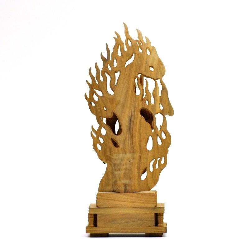 木彫り仏像 【不動明王】 白檀 火炎光背四角台 立3.0寸 総高19cm